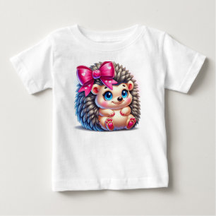 Camiseta ouriço de desenho animado adorável com laço rosa