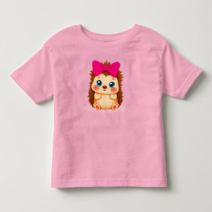 Camiseta ouriço de desenho animado adorável com laço rosa