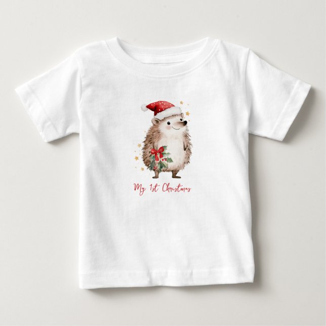 Camiseta Ouriço de Natal com Chapéu de Papai Noel  (Frente)