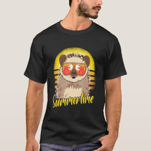 Camiseta ouriço de verão pôr do sol retrô férias na praia