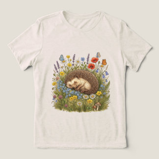 Camiseta ouriço dormindo em uma estética de prado de flores