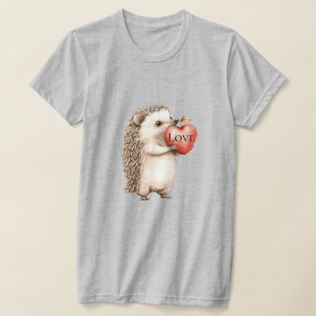 Camiseta ouriço Fofo com Amor de Coração Vermelho (Postura )