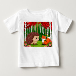 Camiseta ouriço Fofo e raposa em uma Floresta Brilhante