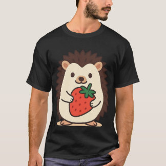 Camiseta ouriço fofo segurando morango