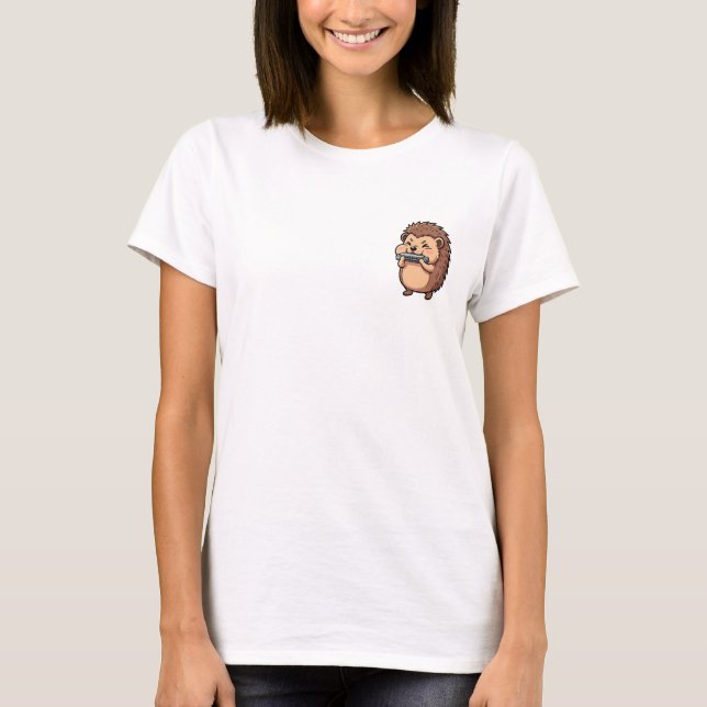 Camiseta ouriço fofo tocando harmônica desenho animado musi (Frente)