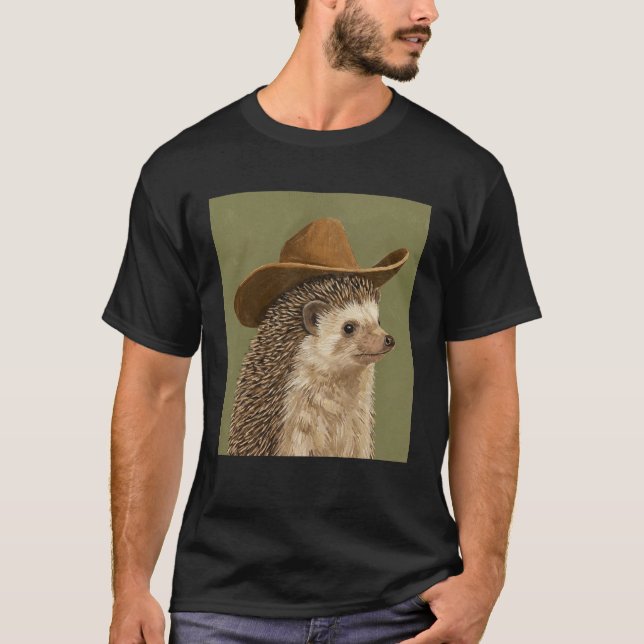 Camiseta ouriço fofo usando chapéu de cowboy (Frente)