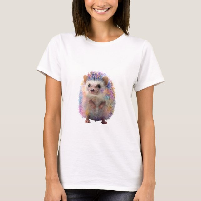 Camiseta Ouriço Pastel Arco-íris em Pé Orgulhosamente Mulhe (Frente)