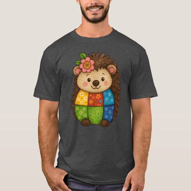 Camiseta ouriço patchwork animal fofo engraçado (Frente)