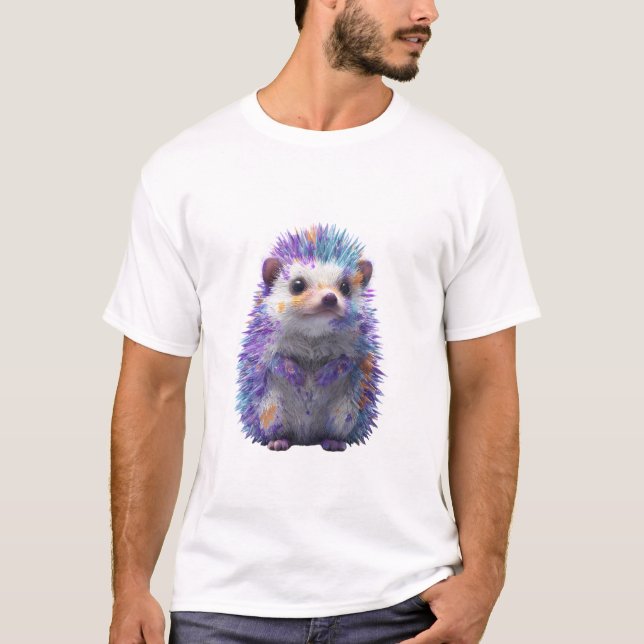 Camiseta ouriços homens com tinta colorida salpicada (Frente)