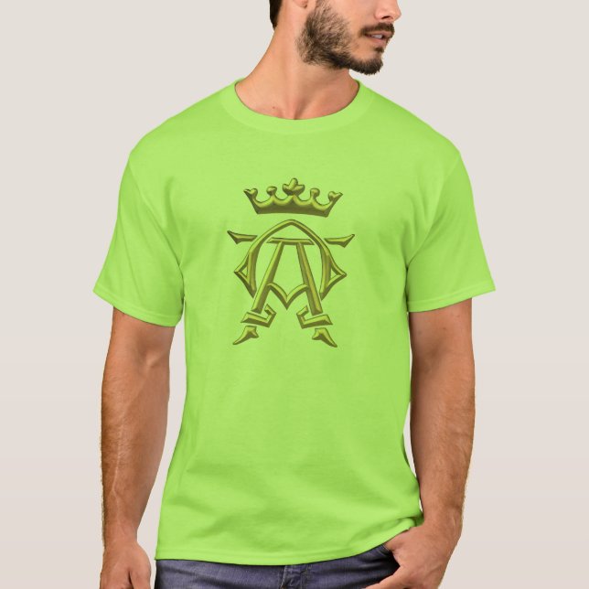 Camiseta Ouro "3-D" Alfa e Ômega com símbolo de coroa (Frente)