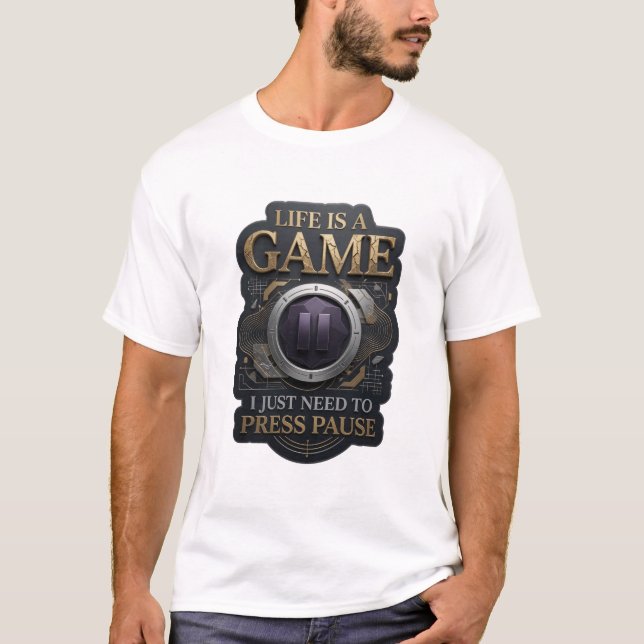 Camiseta Ouro A VIDA É UM JOGO EU SÓ PRECISO PAUSAR v2 (Frente)