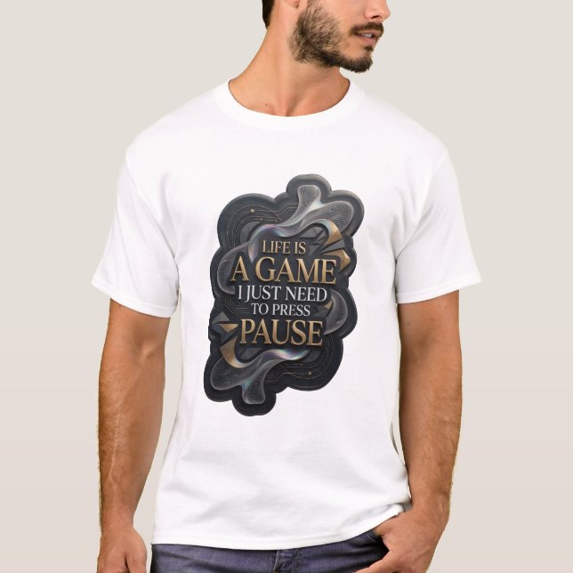Camiseta Ouro A VIDA É UM JOGO EU SÓ PRECISO PAUSAR v4 (Frente)