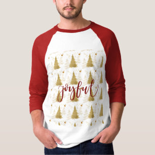 Camiseta Ouro ALEGRE no Vermelho Festa de Natal