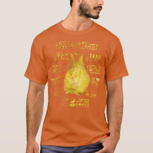Camiseta Ouro Anubis com hieroglifos em azul
