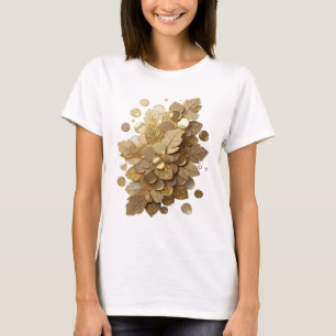 Camiseta Ouro Artístico FOLHAS E MOEDAS Douradas Design