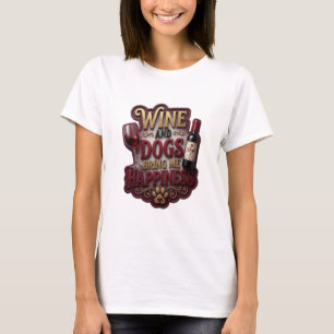 Camiseta Ouro Artístico VINHO E CÃES ME TRAZEM FELICIDADE