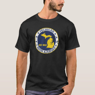Camiseta ouro azul branco aumentado nascer de michigan