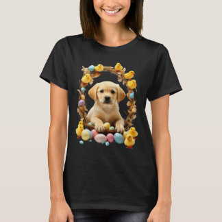Camiseta Ouro bonito Labrador Cachorro e Pintinhos Cachorro