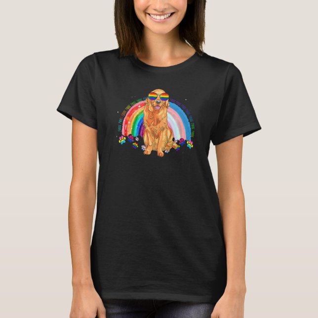 Camiseta Ouro Cão Orgulho gay Lgbt Sinalizador Arco-Íris Óc (Frente)