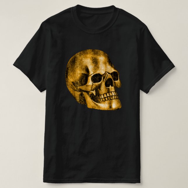 Camiseta Ouro Caveira Legal Luxúria Negra-Gótica Halloween (Frente do Design)