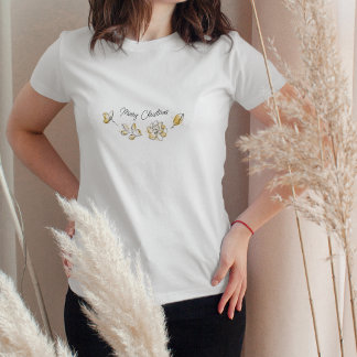 Camiseta Ouro Chic Botânico Feliz Natal