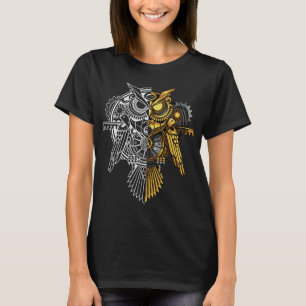 Camiseta Ouro contra a ilustração branca da coruja