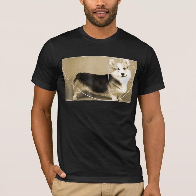 Camiseta Ouro Corgi Fibonacci Spiral Math Tee (Frente)