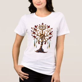 Camiseta Ouro da árvore da vida com pedras vermelhas