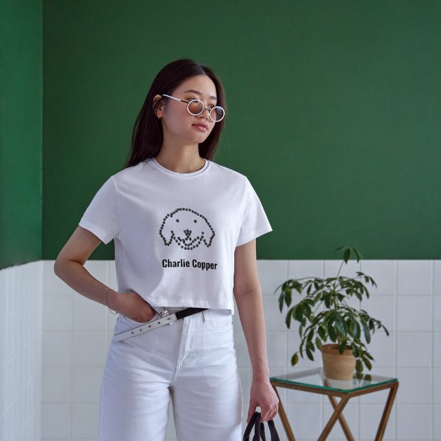 Camiseta ouro de cabeça de píxel de pata de cão giro branco (Criador carregado)