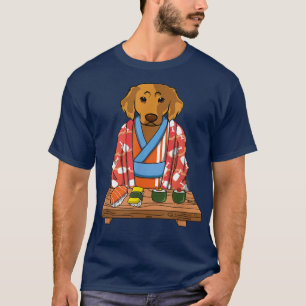 Camiseta Ouro de Retriever Kimono Kawaii Alimentos Japonese