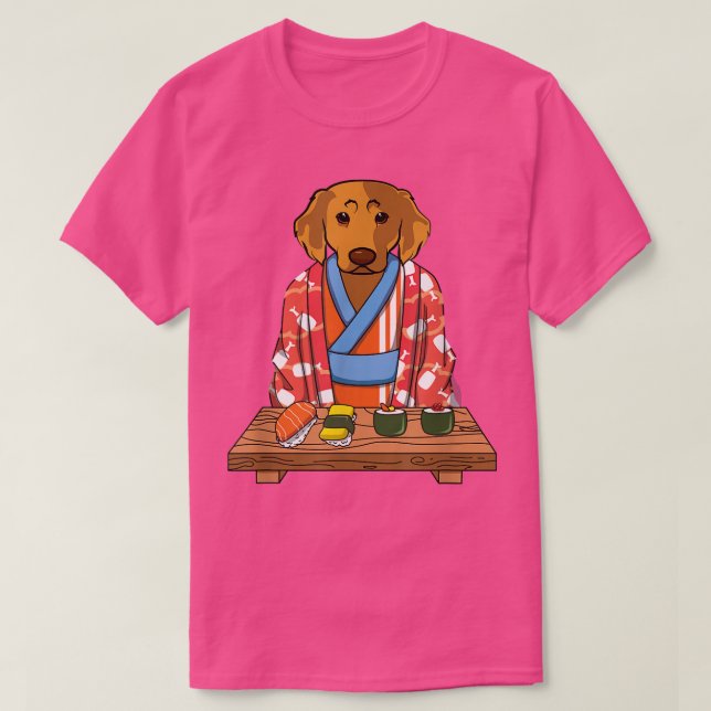 Camiseta Ouro de Retriever Kimono Kawaii Alimentos Japonese (Frente do Design)
