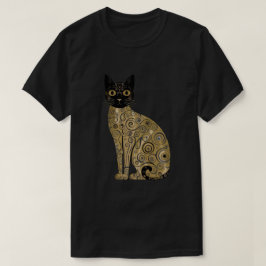 Camiseta Ouro Decorativo Gustav Klimt Estilo preto de Gato