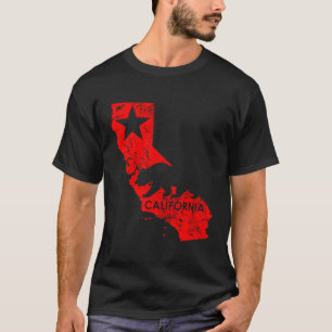 Camiseta Ouro do Estado da Califórnia - Bear Map Red Star