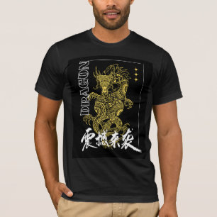 Camiseta Ouro Dragon Japonês Kanji T-Sirt