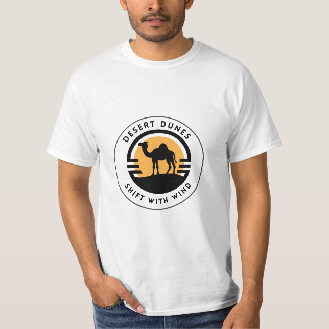 Camiseta Ouro e Design do deserto do camelo preto (Frente)