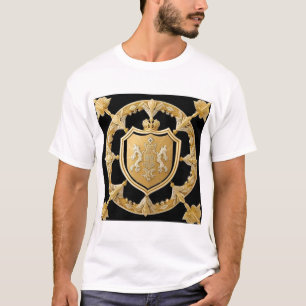 Camiseta Ouro Elegante Crest Ornamental com Blindagem