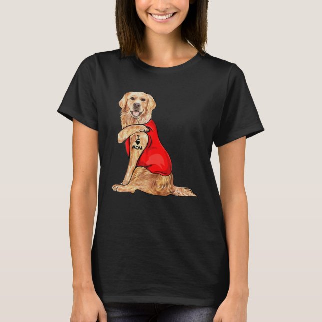 Camiseta Ouro Engraçado Cachorro Que Adoro Tatuagem Da Mãe (Frente)