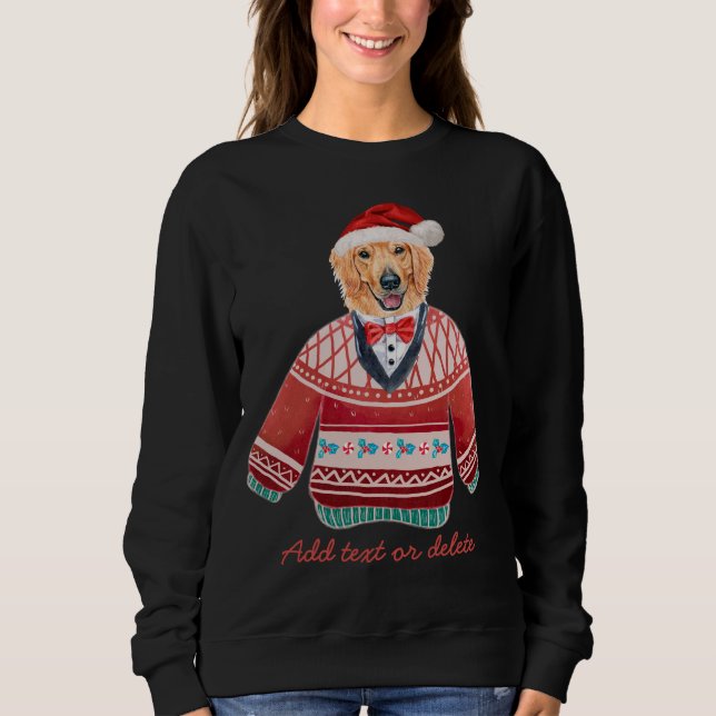 Camiseta Ouro Engraçado Retriever Cachorro de Natal Feio Mã (Frente)