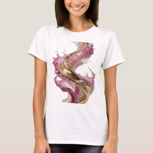 Camiseta Ouro ESPIRAL DORADA CON FLÓCULOS ROSA Y BLANCO