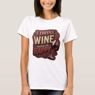 Camiseta Ouro Eu Bebo Vinho Portanto Eu Sou Feliz Design