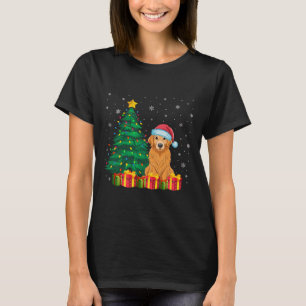 Camiseta Ouro Feio Retriever Santa Hat Noite Luzes de Natal