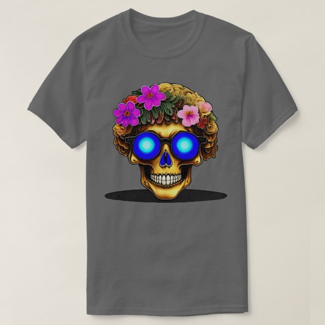 Camiseta Ouro Flor Crânio (Frente do Design)