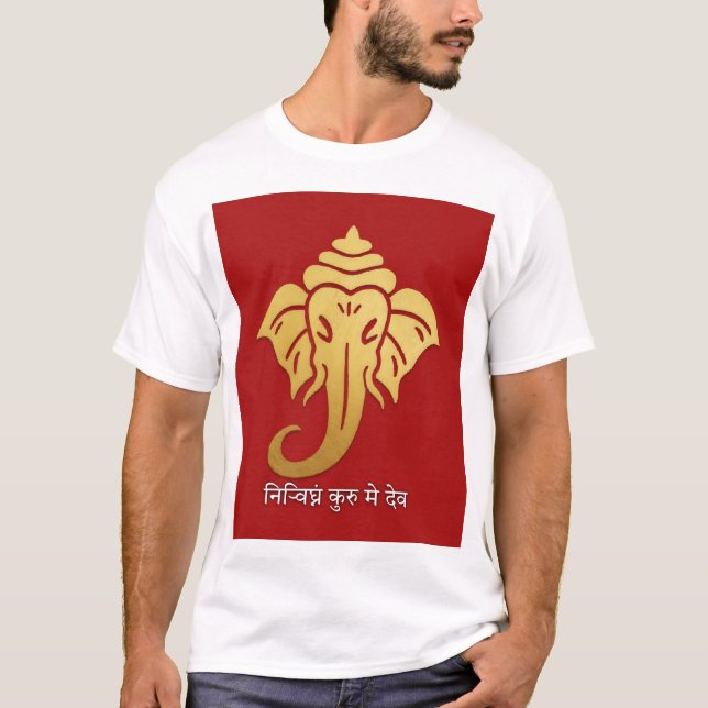 Camiseta Ouro Ganesha - शु भा रं भ Design (Frente)