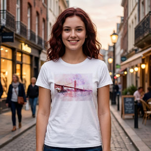 Camiseta Ouro Gate Bridge aquarela em São Francisco