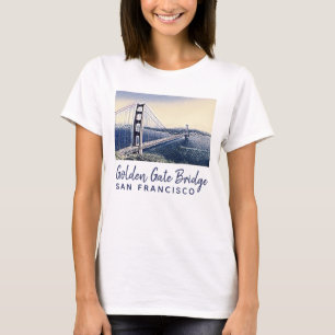 Camiseta Ouro Gate Bridge San Francisco Watercolor Art