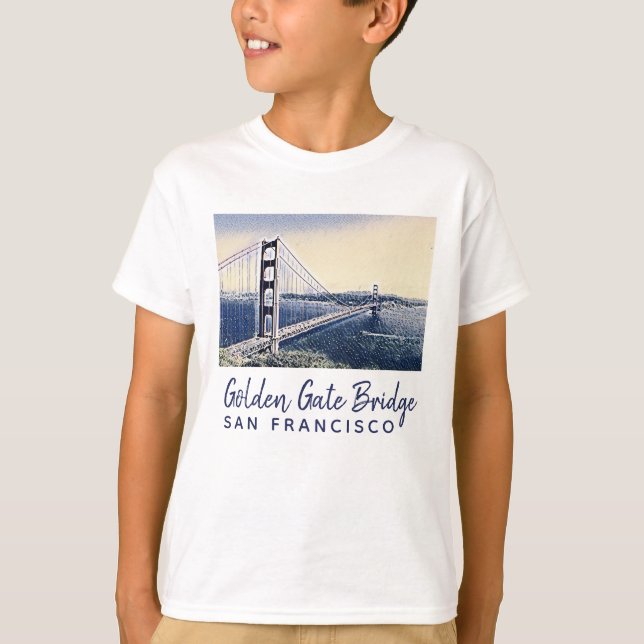 Camiseta Ouro Gate Bridge San Francisco Watercolor Art (Frente)