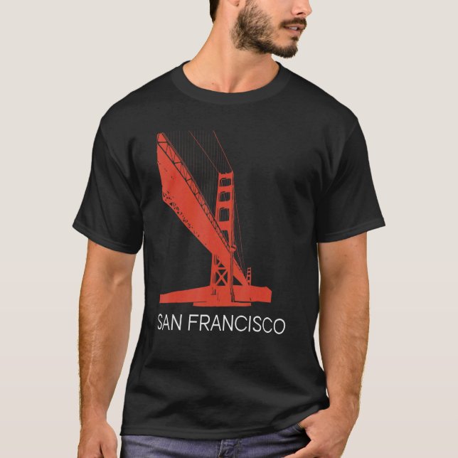Camiseta Ouro Gate Bridge Skyline California San Francisc (Frente)
