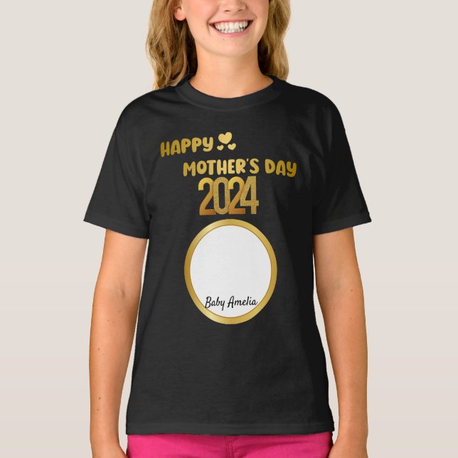 Camiseta Ouro giro moderno, Dia de as mães feliz, preto (Frente)