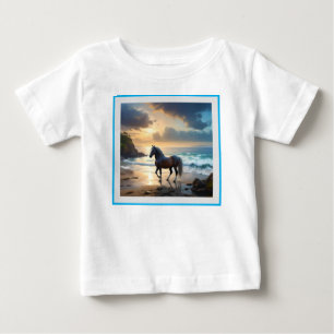 Camiseta Ouro Grace: Um Cavalo de Palomino na praia Sunset
