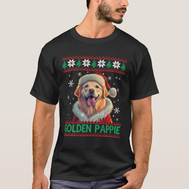 Camiseta Ouro Pappie Ouro Retriever Santa Hat Ugly Chri (Frente)
